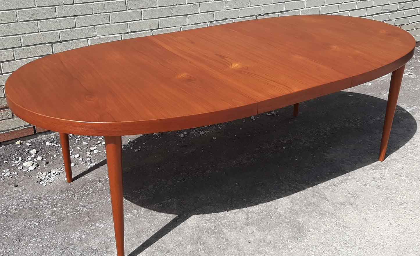 REFINISHED MCM Teak Dining Table Extendable Oval w 2 leaves PERFECT 66" - 107", treated for durability - Mid Century Modern Toronto