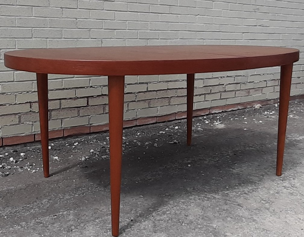 REFINISHED MCM Teak Dining Table Extendable Oval w 2 leaves PERFECT 66" - 107", treated for durability - Mid Century Modern Toronto