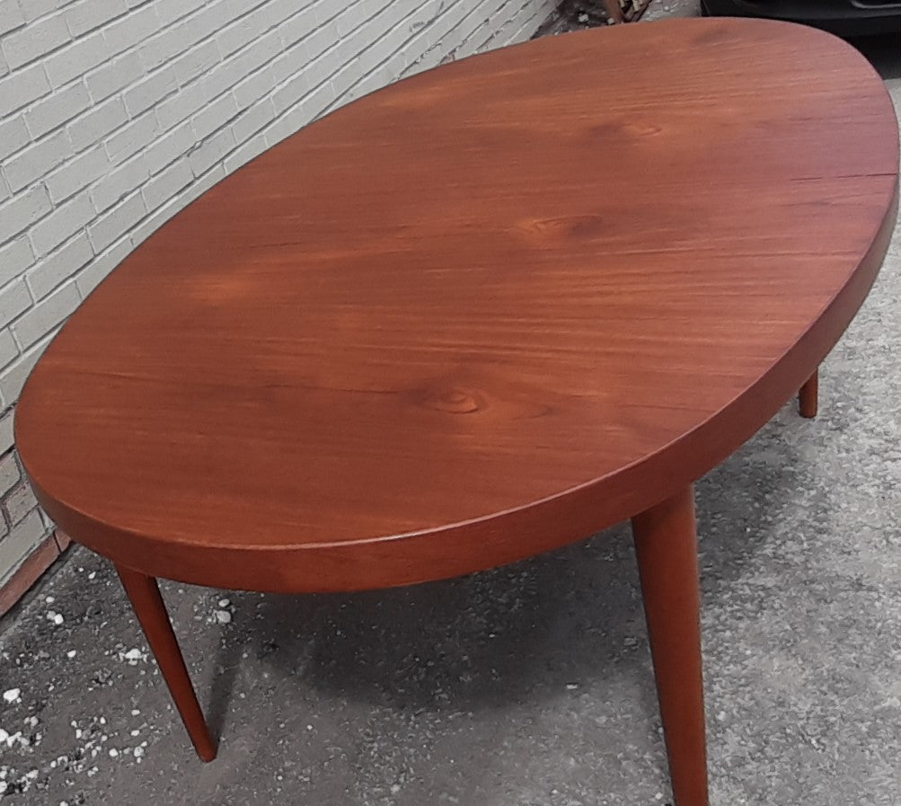 REFINISHED MCM Teak Dining Table Extendable Oval w 2 leaves PERFECT 66" - 107", treated for durability - Mid Century Modern Toronto