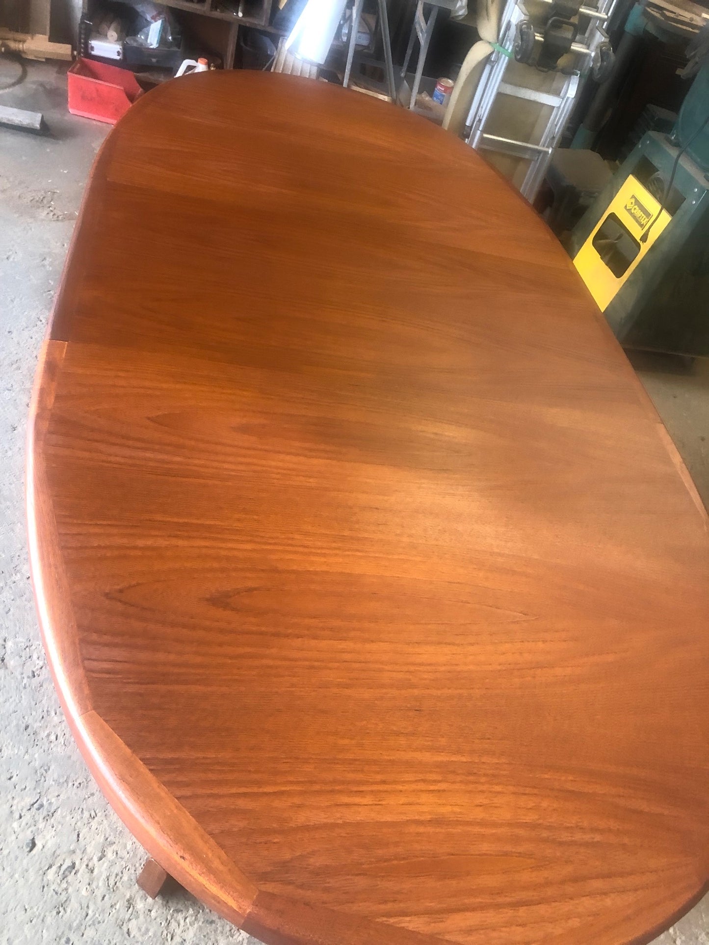 REFINISHED MCM Teak Dining Table Oval w 1 leaf large 67" - 88", treated for durability, PERFECT - Mid Century Modern Toronto