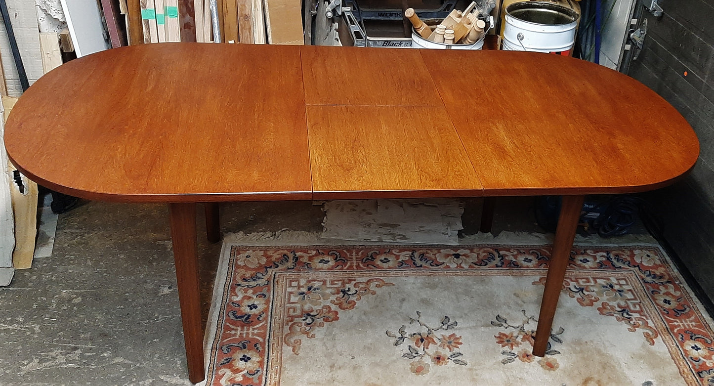 REFINISHED MCM Teak Table Oval Self-Storing w Butterfly Leaf 58"-74", perfect - Mid Century Modern Toronto