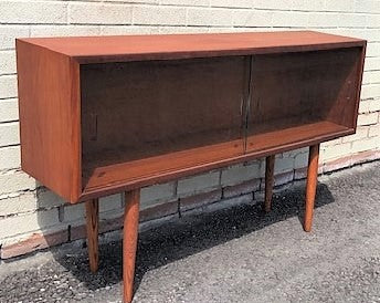 REFINISHED MCM Teak Bookcase Display w long legs 4 ft, perfect - Mid Century Modern Toronto