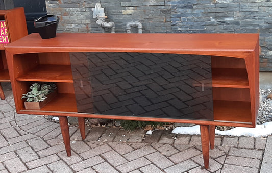 REFINISHED MCM  Teak Media Console 5 ft w tinted glass doors, PERFECT - Mid Century Modern Toronto