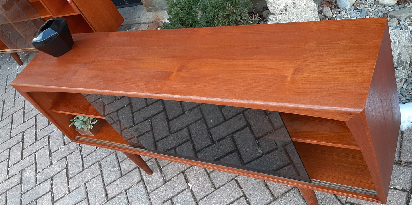 REFINISHED MCM  Teak Media Console 5 ft w tinted glass doors, PERFECT - Mid Century Modern Toronto