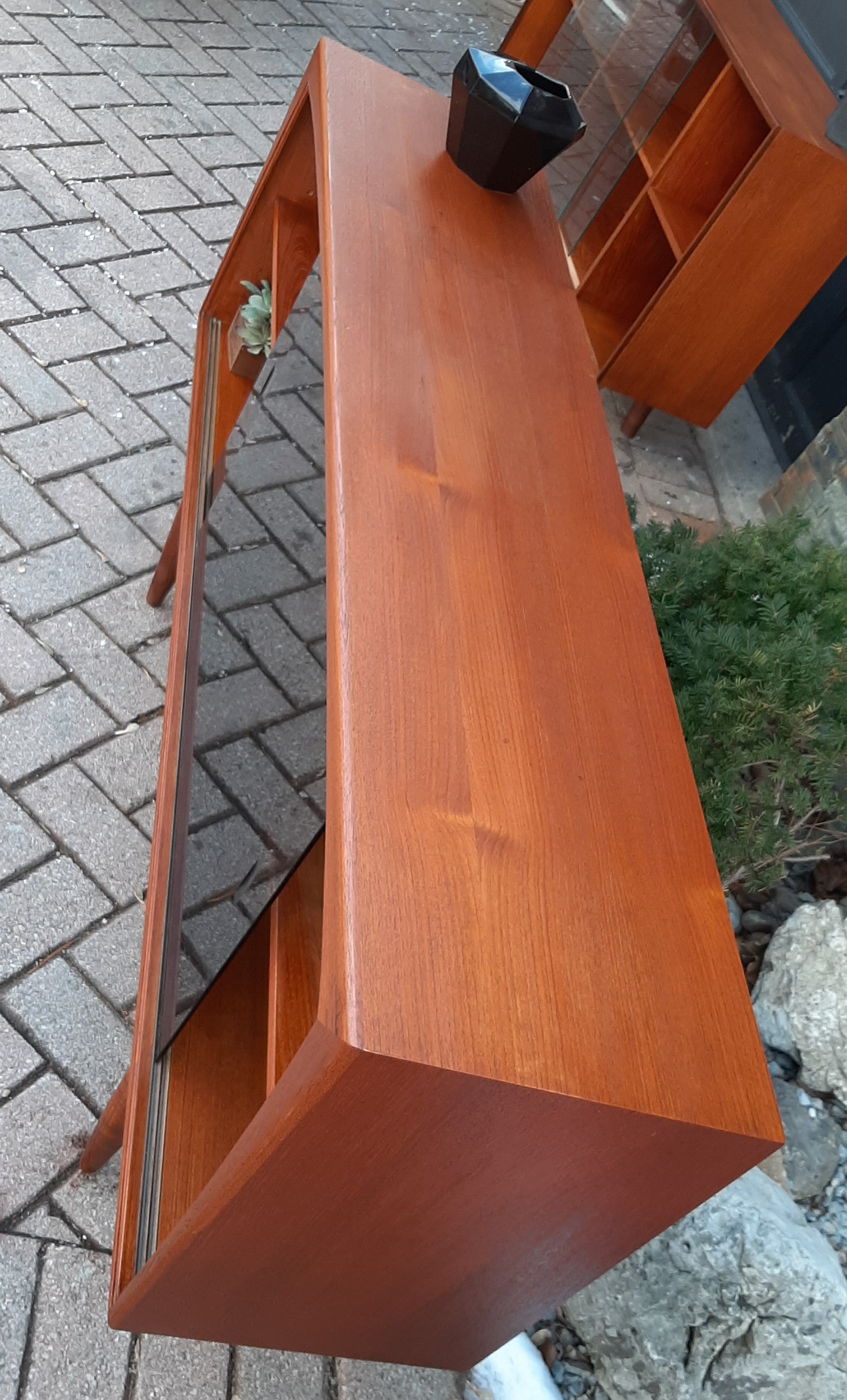 REFINISHED MCM  Teak Media Console 5 ft w tinted glass doors, PERFECT - Mid Century Modern Toronto