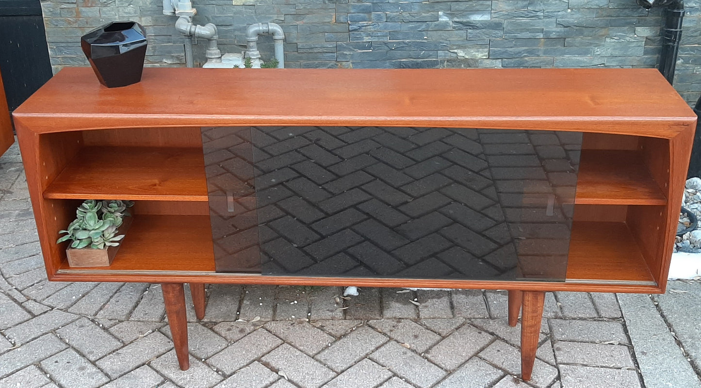 REFINISHED MCM  Teak Media Console 5 ft w tinted glass doors, PERFECT - Mid Century Modern Toronto