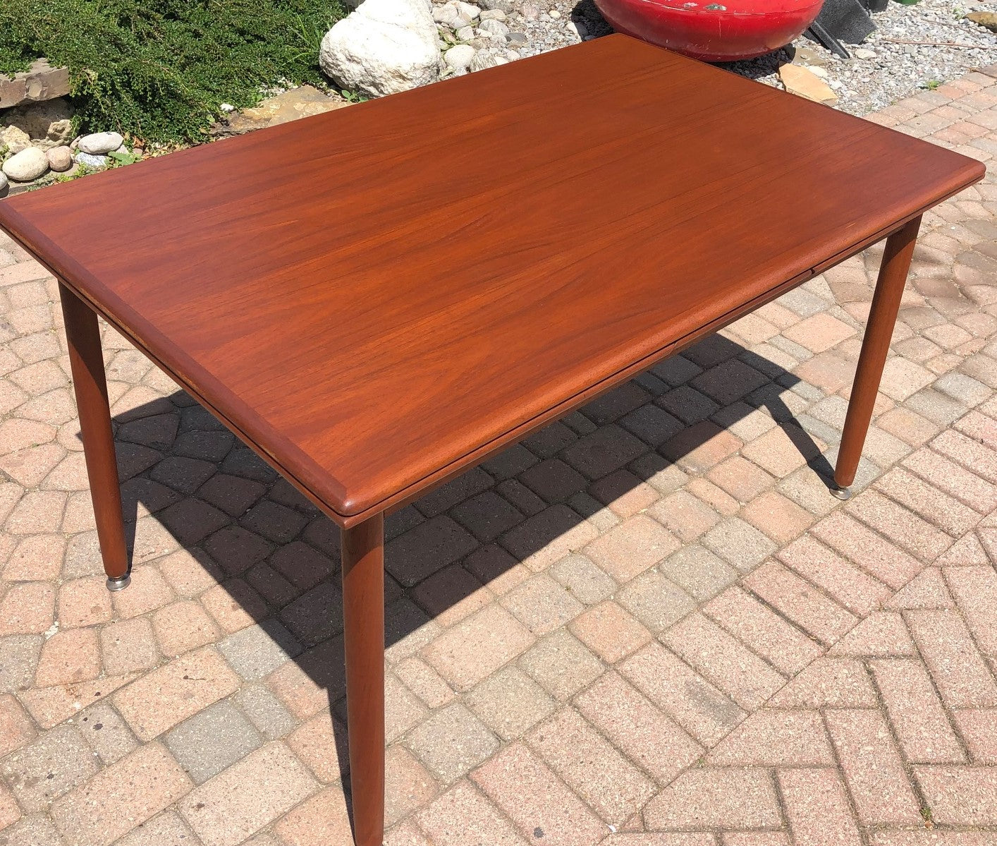 REFINISHED MCM Teak Draw Leaf Table with 2 Extension Leaves, 54-95" - Mid Century Modern Toronto