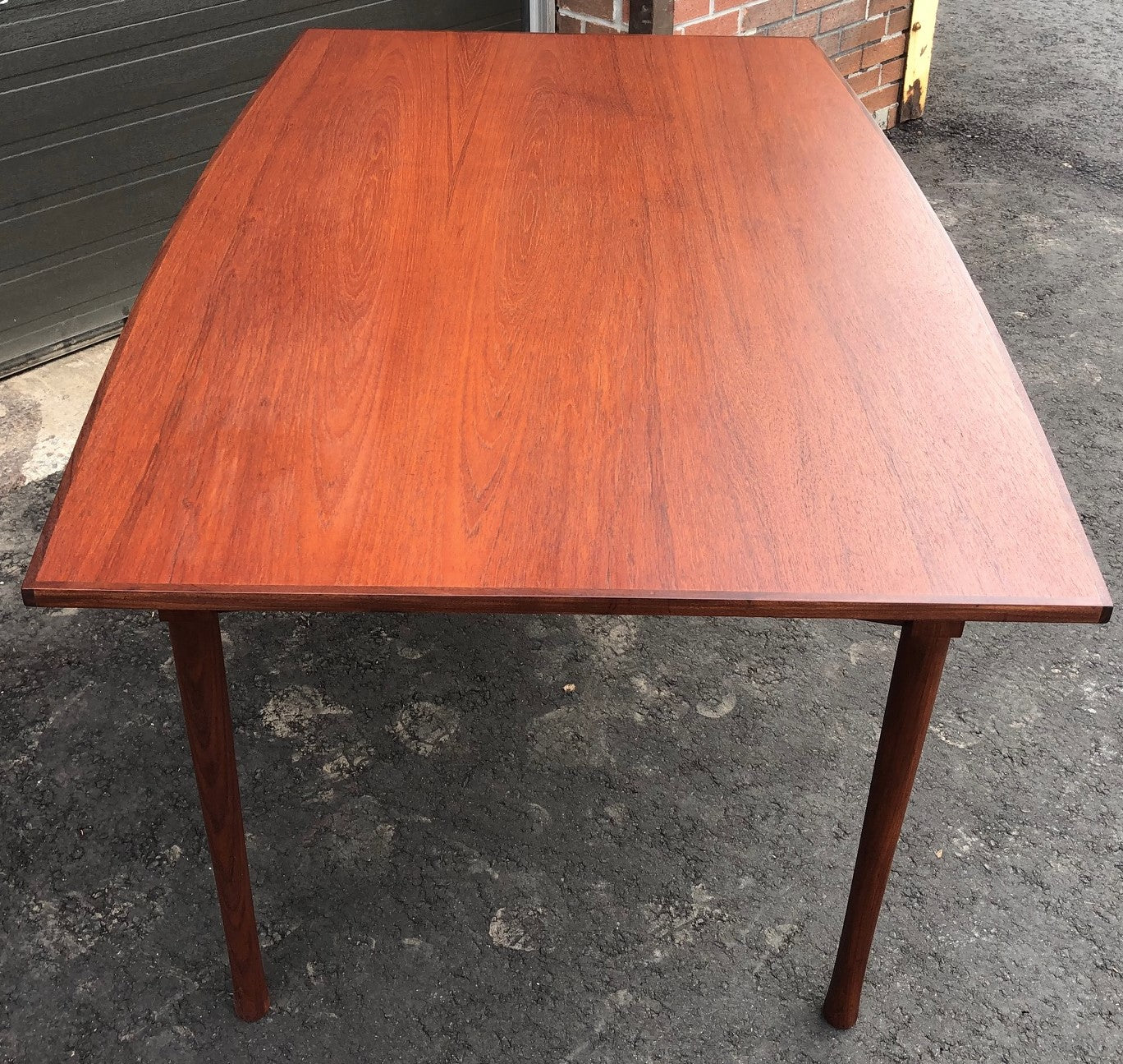 RESERVED for Julia ***REFINISHED MCM Teak Dining Table Extendable with 2 Leaves / Draw Leaf Surfboard shape PERFECT, 58"-99" - Mid Century Modern Toronto
