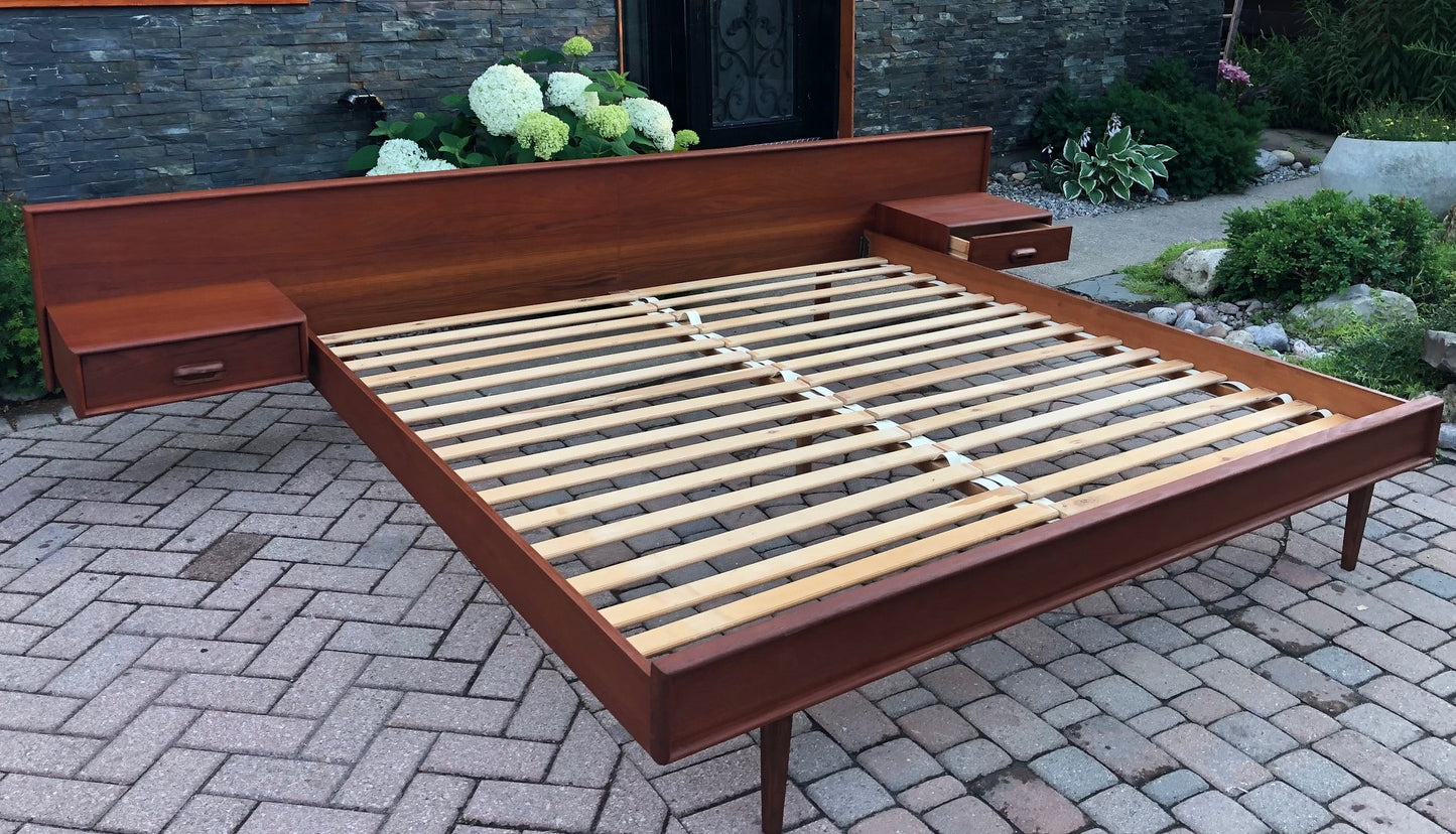 REFINISHED MCM Teak platform bed King size with floating night stands, PERFECT - Mid Century Modern Toronto