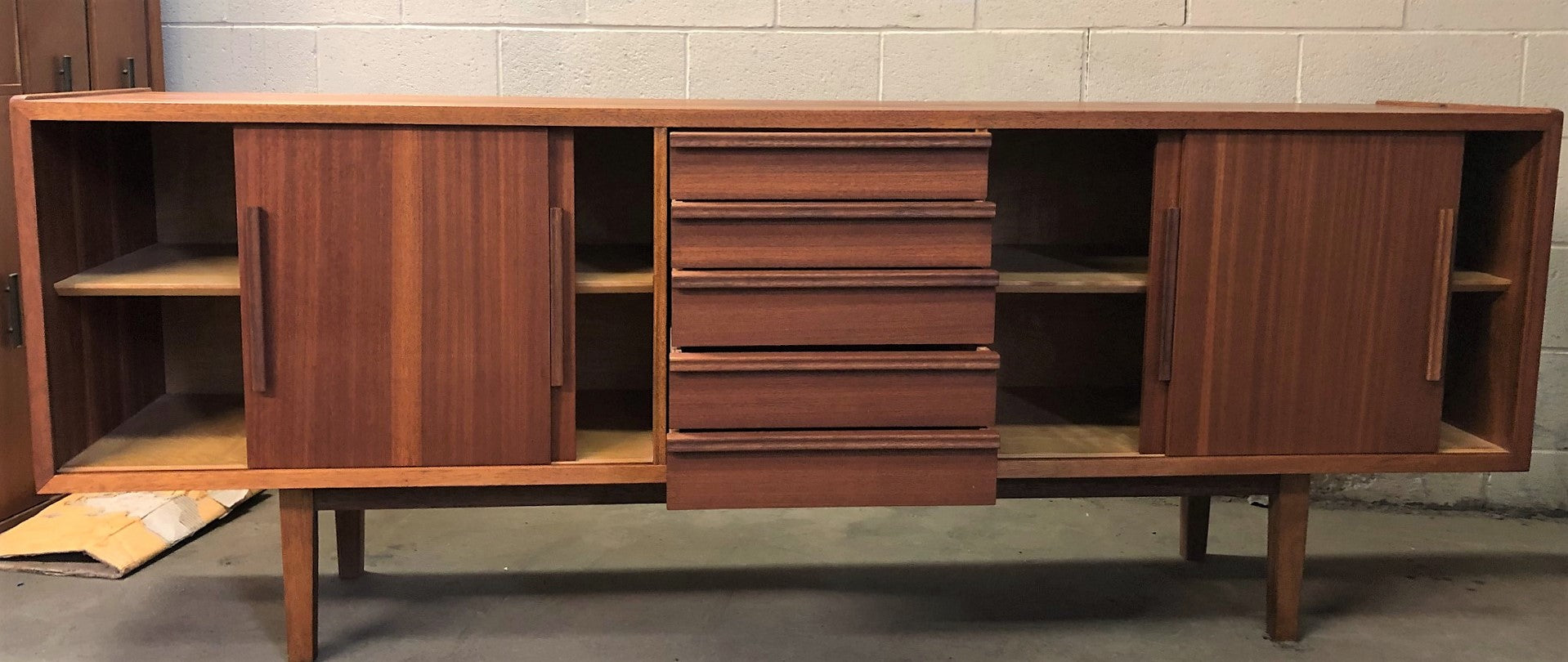 REFINISHED MCM Teak or Mahogany Credenza 85" PERFECT - Mid Century Modern Toronto