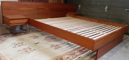 REFINISHED MCM Teak Platform Bed w floating nightstands Queen, PERFECT - Mid Century Modern Toronto