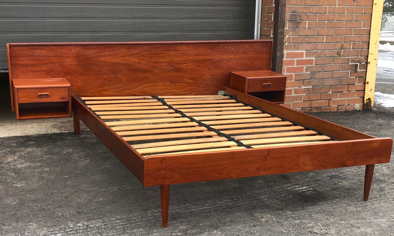 ON HOLD ***REFINISHED MCM Teak Platform Bed w floating nightstands Double - Mid Century Modern Toronto