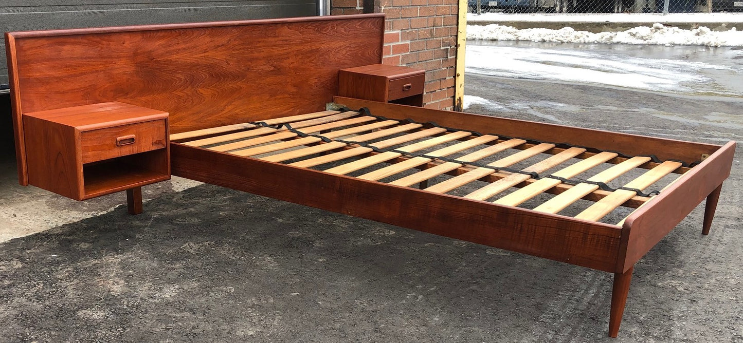 ON HOLD ***REFINISHED MCM Teak Platform Bed w floating nightstands Double - Mid Century Modern Toronto