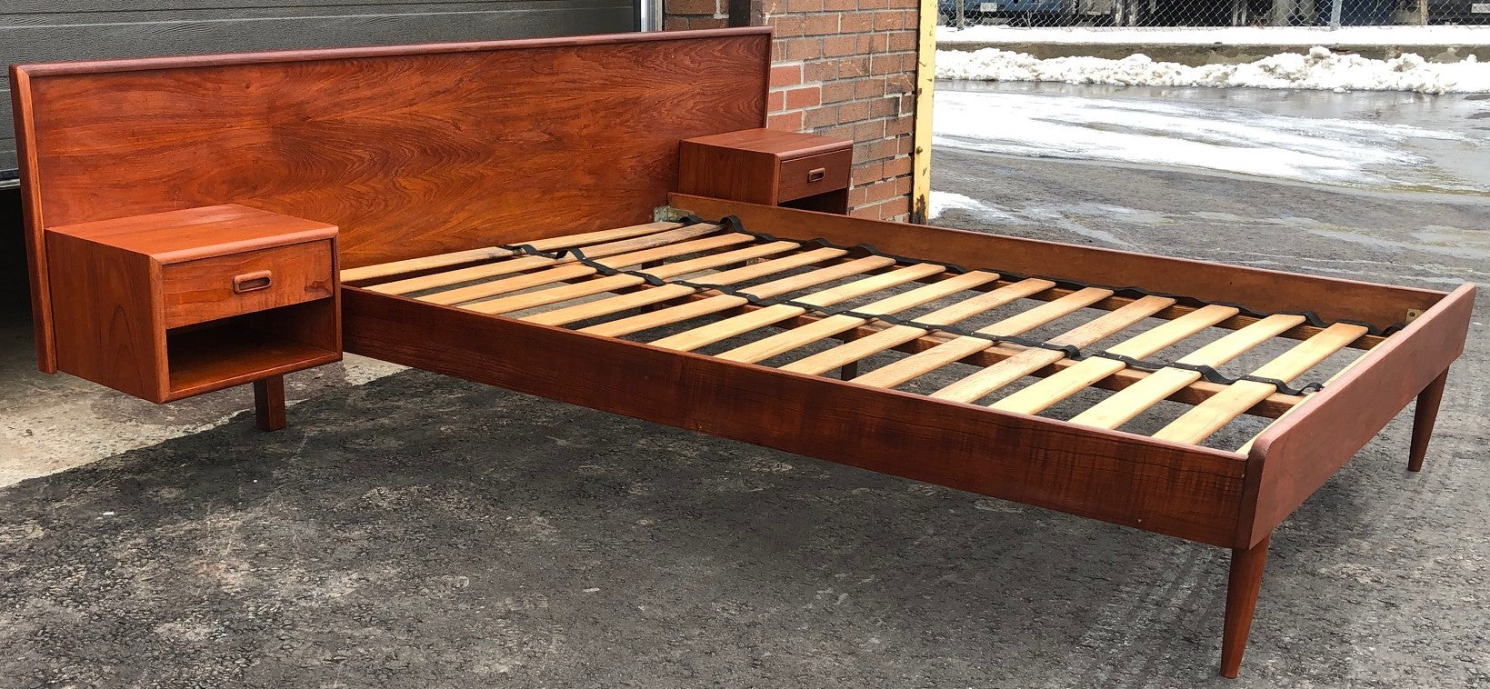 ON HOLD ***REFINISHED MCM Teak Platform Bed w floating nightstands Double - Mid Century Modern Toronto