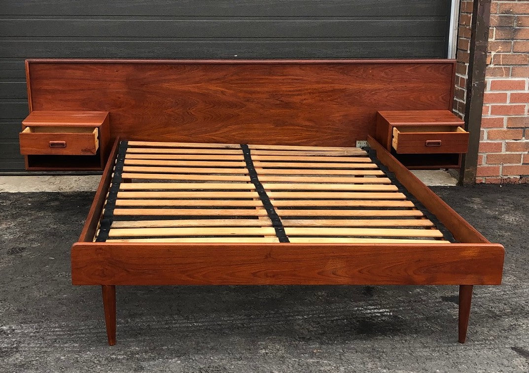 ON HOLD ***REFINISHED MCM Teak Platform Bed w floating nightstands Double - Mid Century Modern Toronto