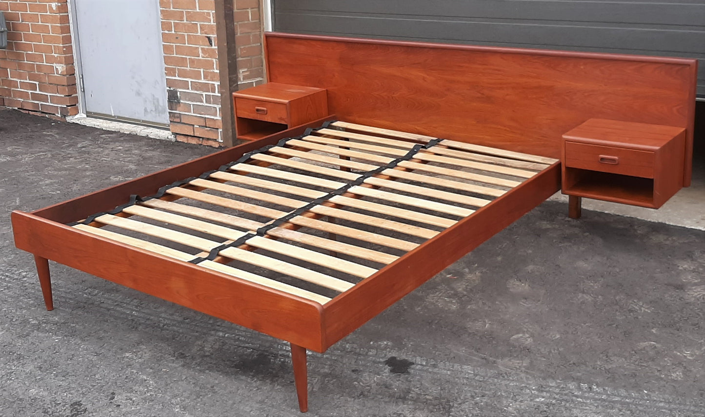 ON HOLD ***REFINISHED MCM Teak Platform Bed w floating nightstands Double - Mid Century Modern Toronto
