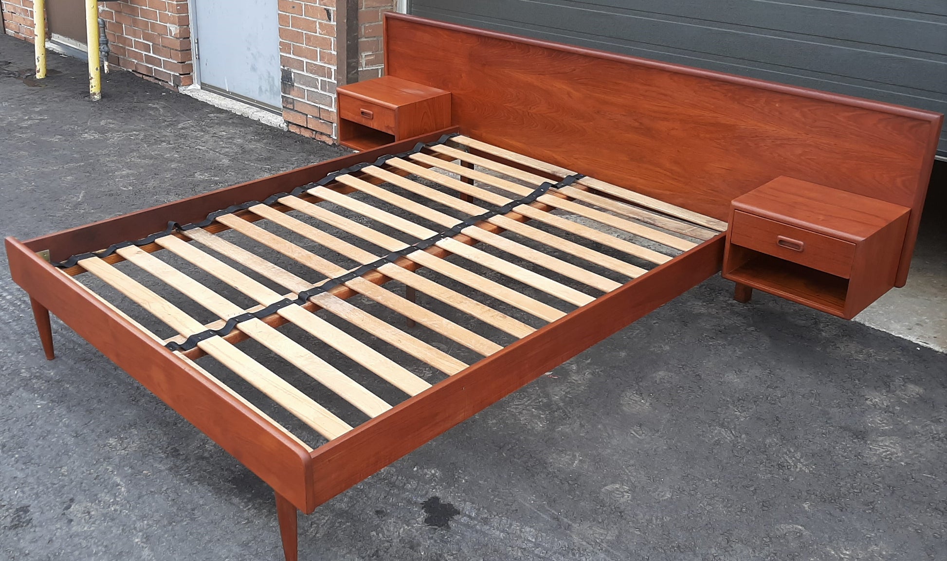 ON HOLD ***REFINISHED MCM Teak Platform Bed w floating nightstands Double - Mid Century Modern Toronto