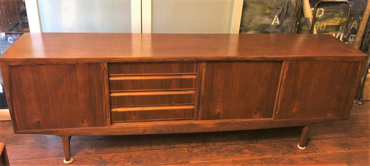 REFINISHED Large MCM Teak Credenza Sideboard w 3 sliding doors and drawers, 90" - Mid Century Modern Toronto