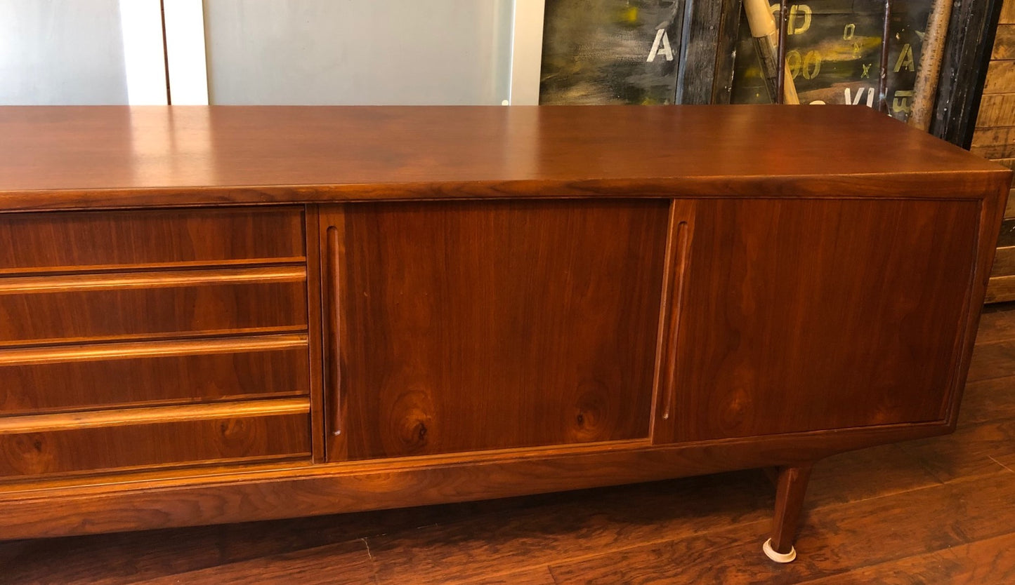 REFINISHED Large MCM Teak Credenza Sideboard w 3 sliding doors and drawers, 90" - Mid Century Modern Toronto
