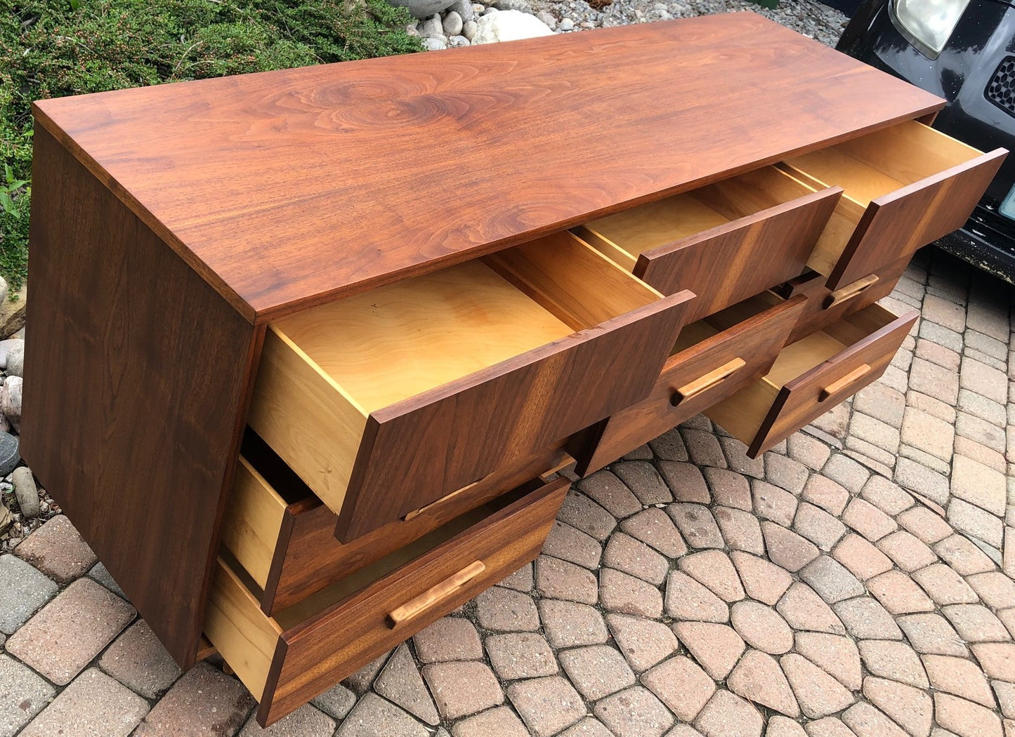 REFINISHED MCM Walnut Dresser 9 drawers 66" -PERFECT - Mid Century Modern Toronto