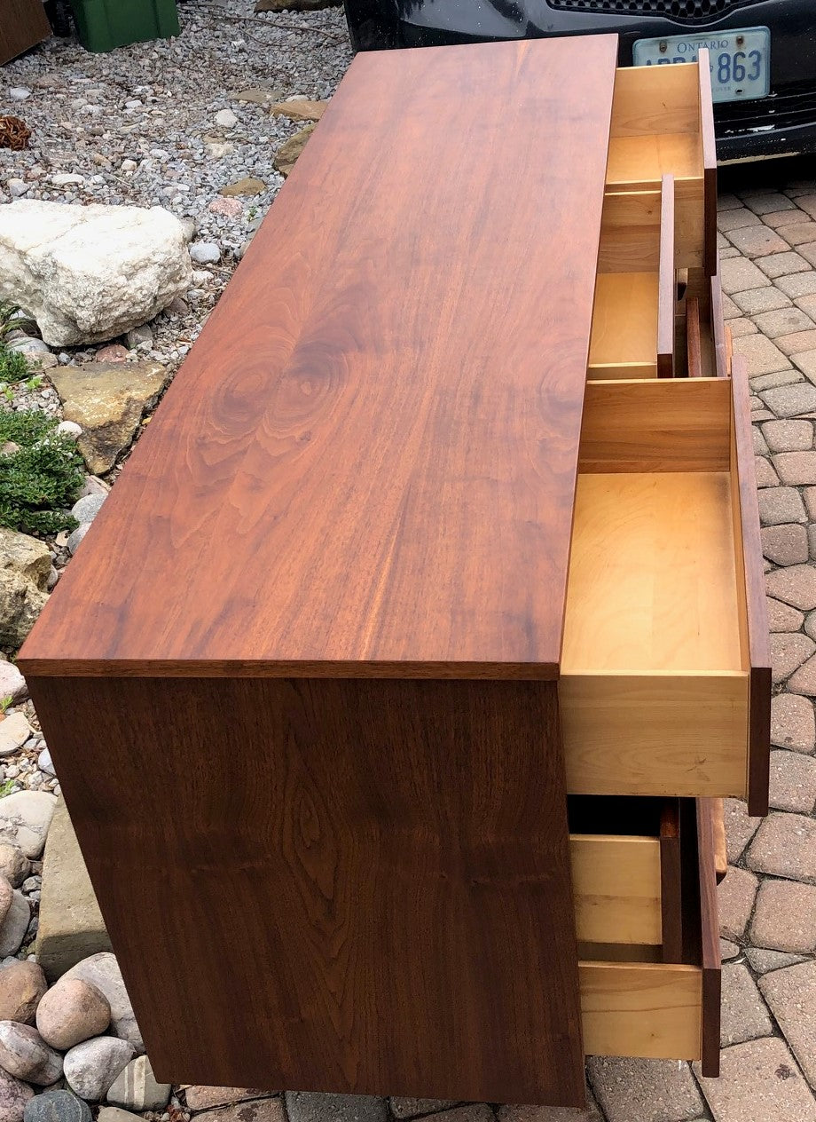 REFINISHED MCM Walnut Dresser 9 drawers 66" -PERFECT - Mid Century Modern Toronto