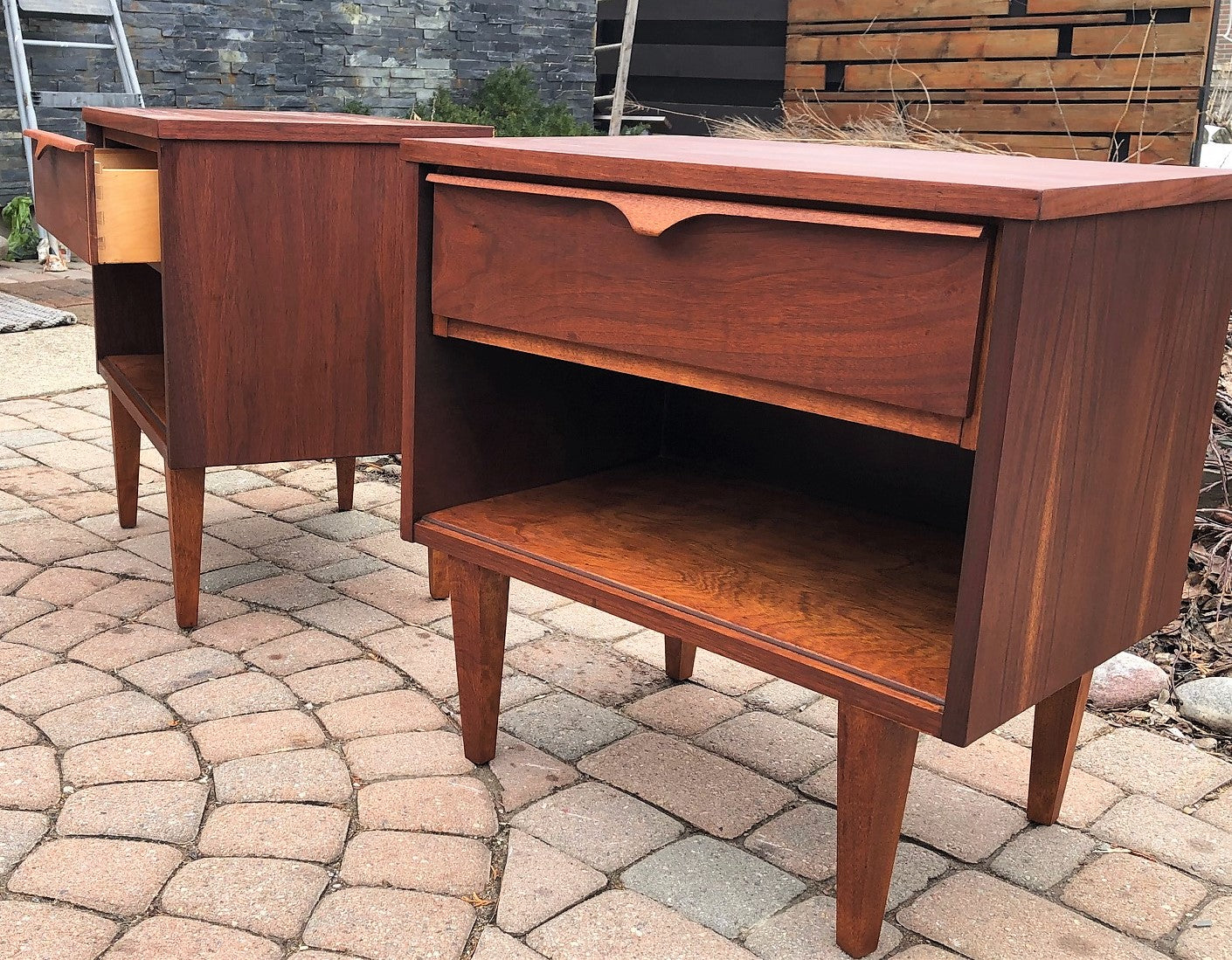 REFINISHED MCM Walnut Night Stands (2) - Mid Century Modern Toronto