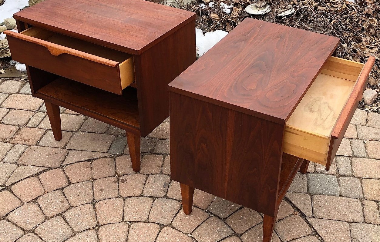 REFINISHED MCM Walnut Night Stands (2) - Mid Century Modern Toronto