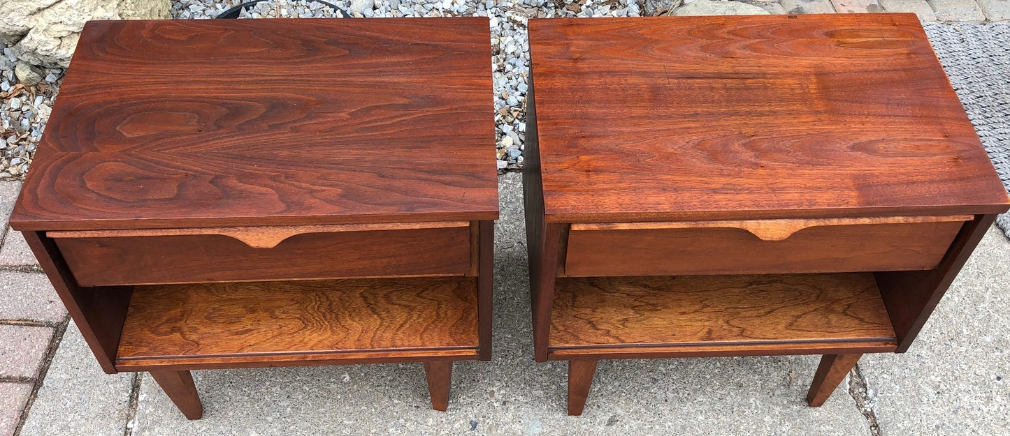 REFINISHED MCM Walnut Night Stands (2) - Mid Century Modern Toronto