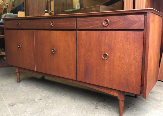 REFINISHED MCM Walnut Buffet Bar w sliding out shelf PERFECT, 67.5" - Mid Century Modern Toronto