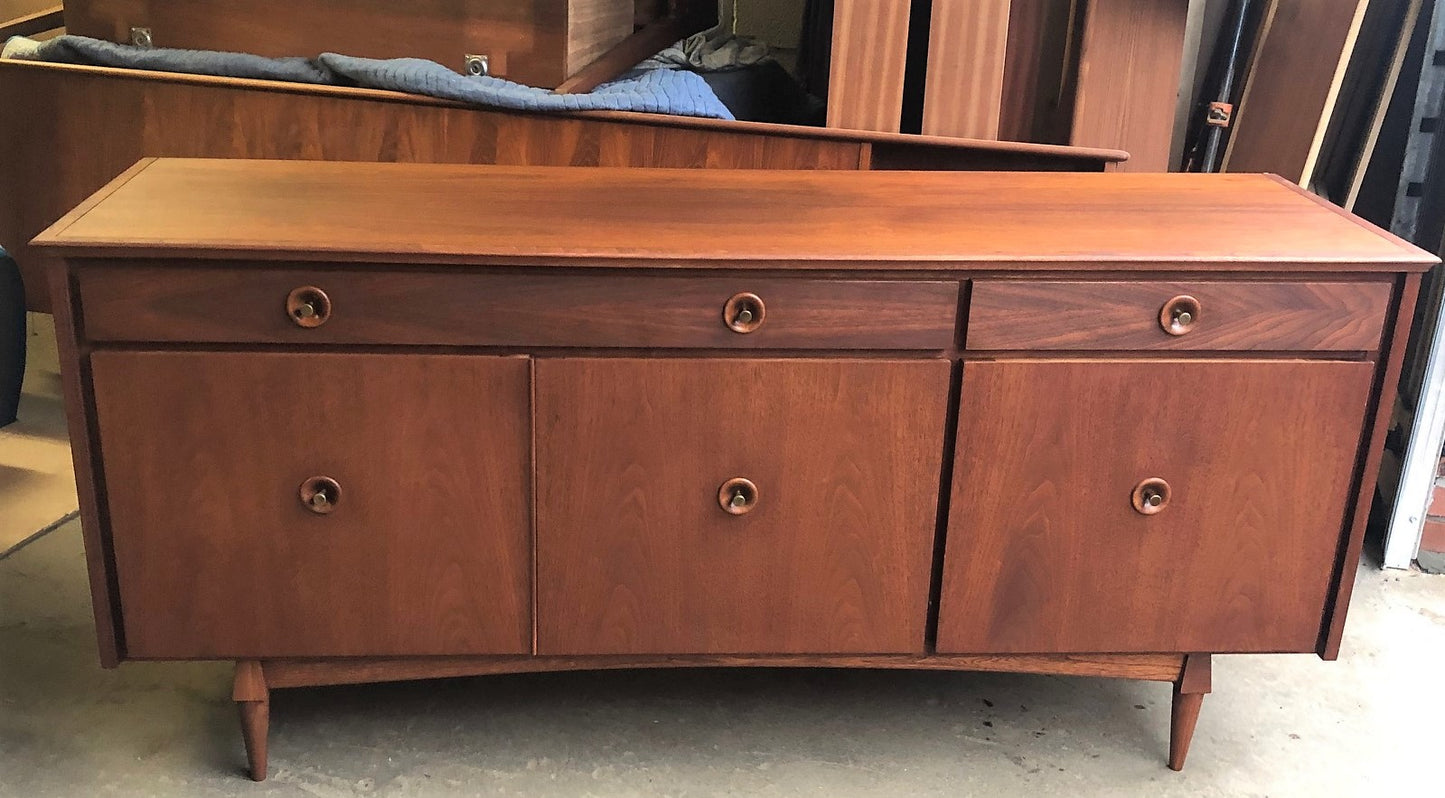 REFINISHED MCM Walnut Buffet Bar w sliding out shelf PERFECT, 67.5" - Mid Century Modern Toronto
