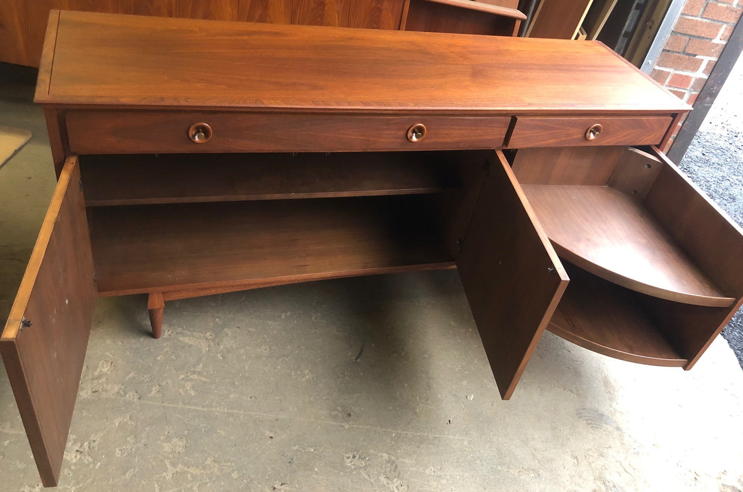 REFINISHED MCM Walnut Buffet Bar w sliding out shelf PERFECT, 67.5" - Mid Century Modern Toronto