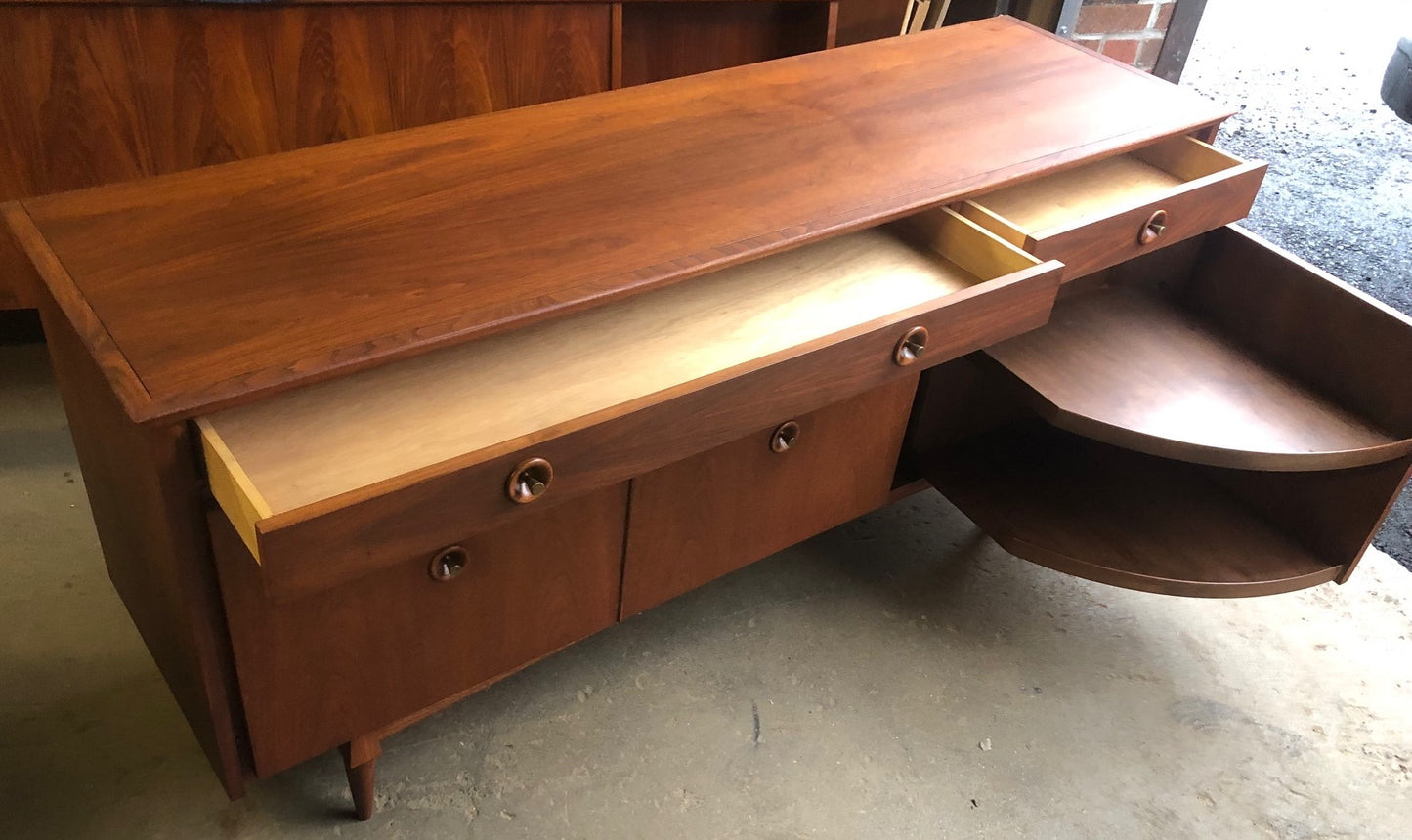 REFINISHED MCM Walnut Buffet Bar w sliding out shelf PERFECT, 67.5" - Mid Century Modern Toronto