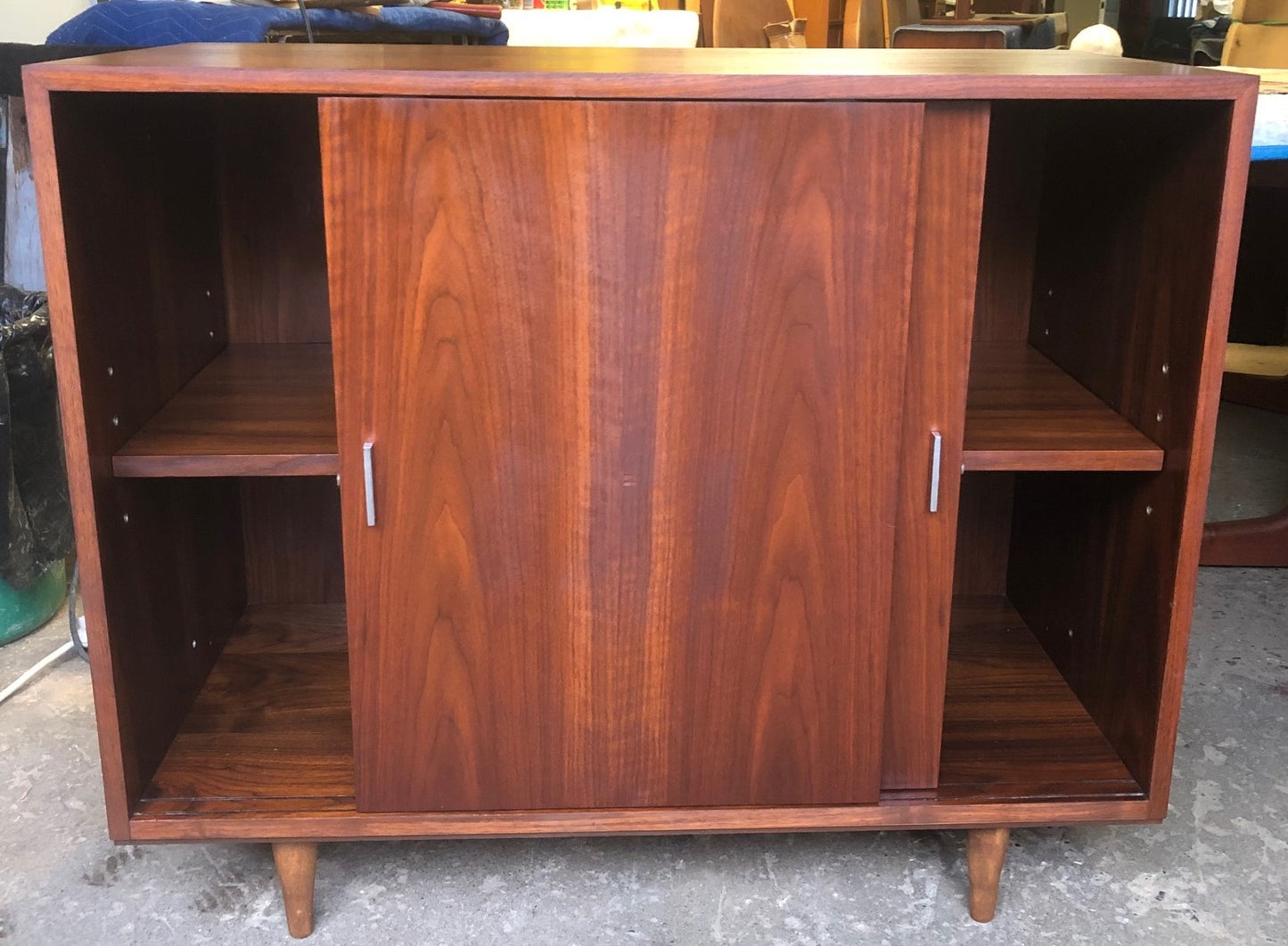 REFINISHED MCM Walnut Sideboard TV Media Record Console 37.5” PERFECT - Mid Century Modern Toronto