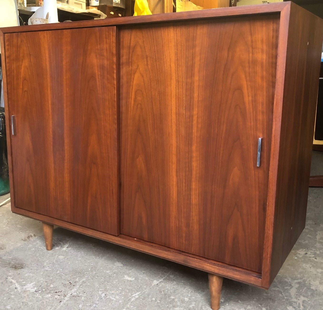 REFINISHED MCM Walnut Sideboard TV Media Record Console 37.5” PERFECT - Mid Century Modern Toronto