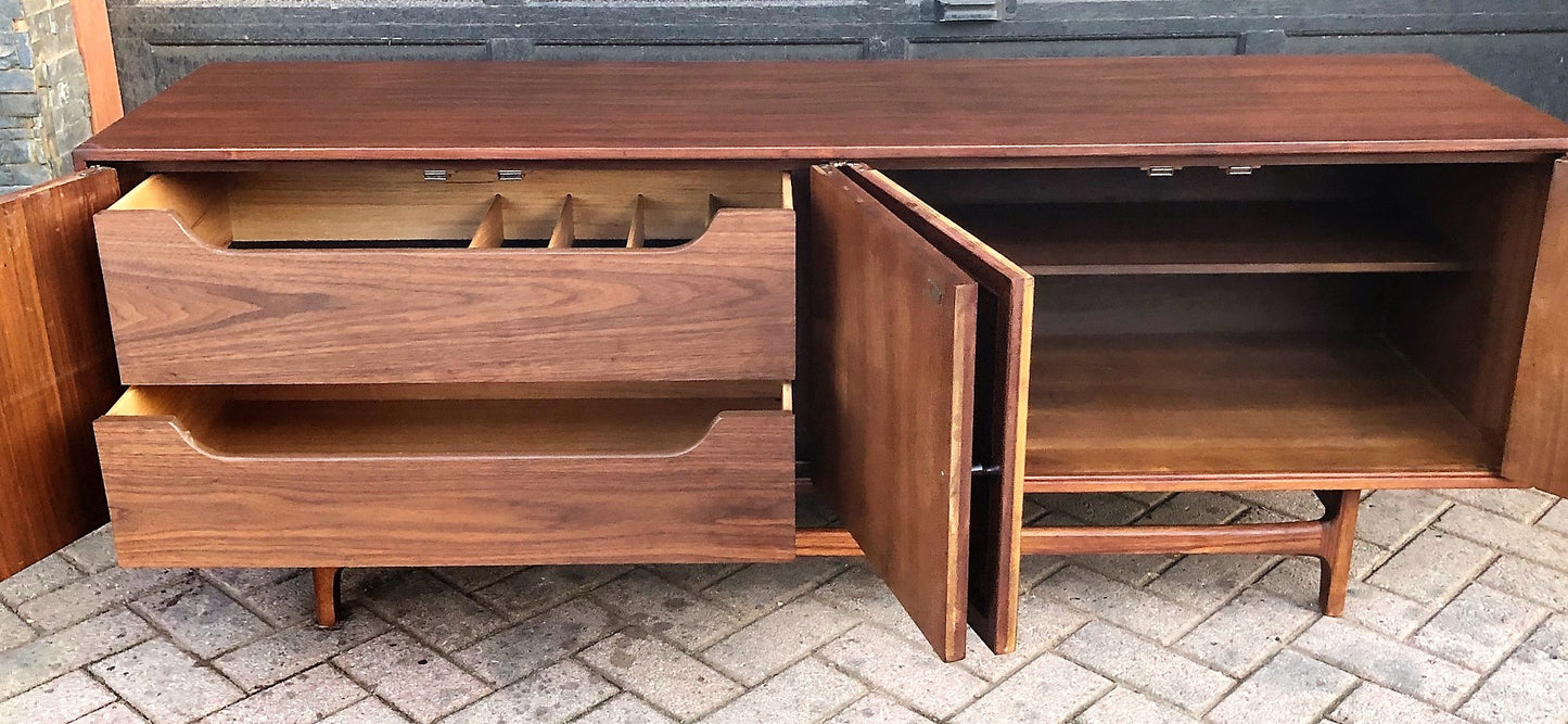 REFINISHED MCM Walnut & Rosewood Credenza by Thomasville 69", LOW profile, perfect - Mid Century Modern Toronto