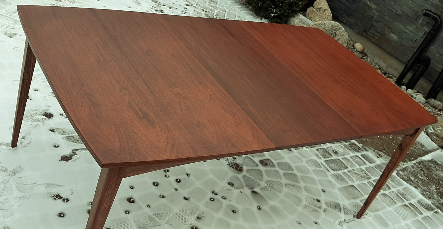 REFINISHED MCM Walnut Dining Table Extendable w 1 leaf, perfect, 54"-74" - Mid Century Modern Toronto