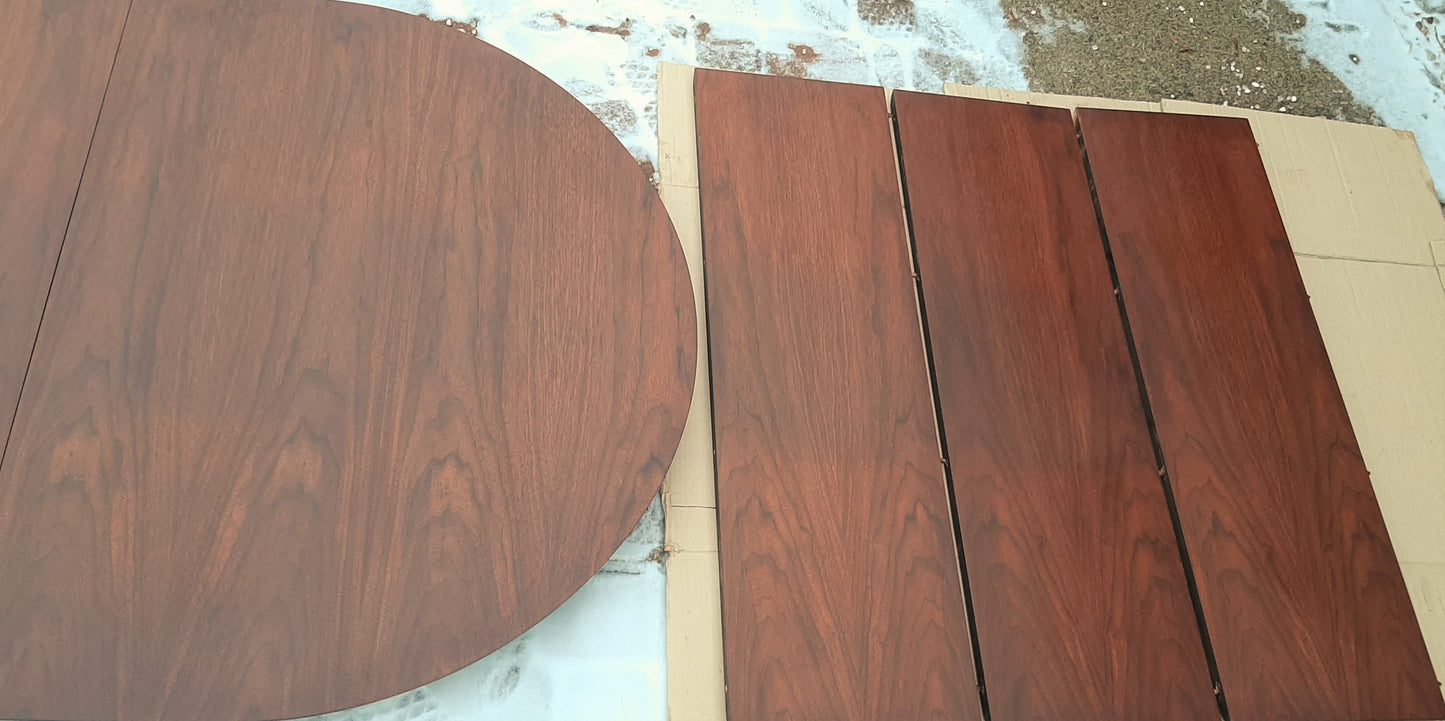 REFINISHED MCM Walnut Table Extendable Oval w 3 leaves 60.5"- 95" - Mid Century Modern Toronto