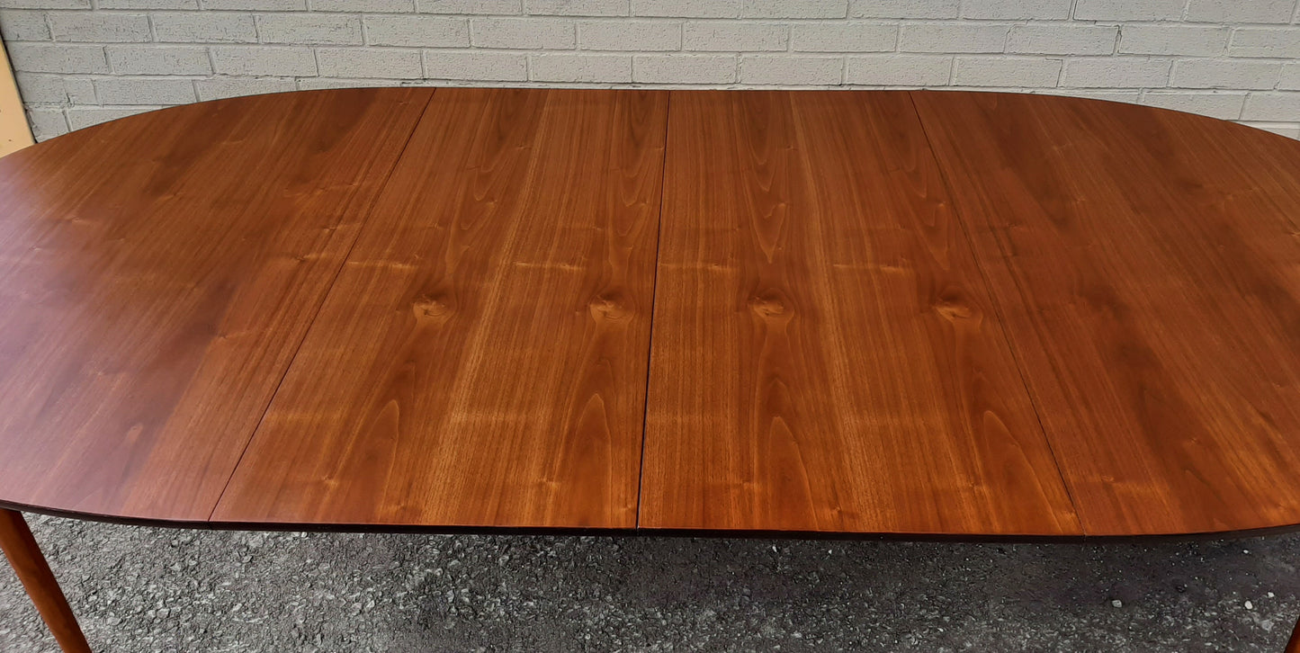 REFINISHED MCM Teak or Walnut Dining Table Extendable Oval w 2 leaves PERFECT 57" - 92", treated for durability - Mid Century Modern Toronto