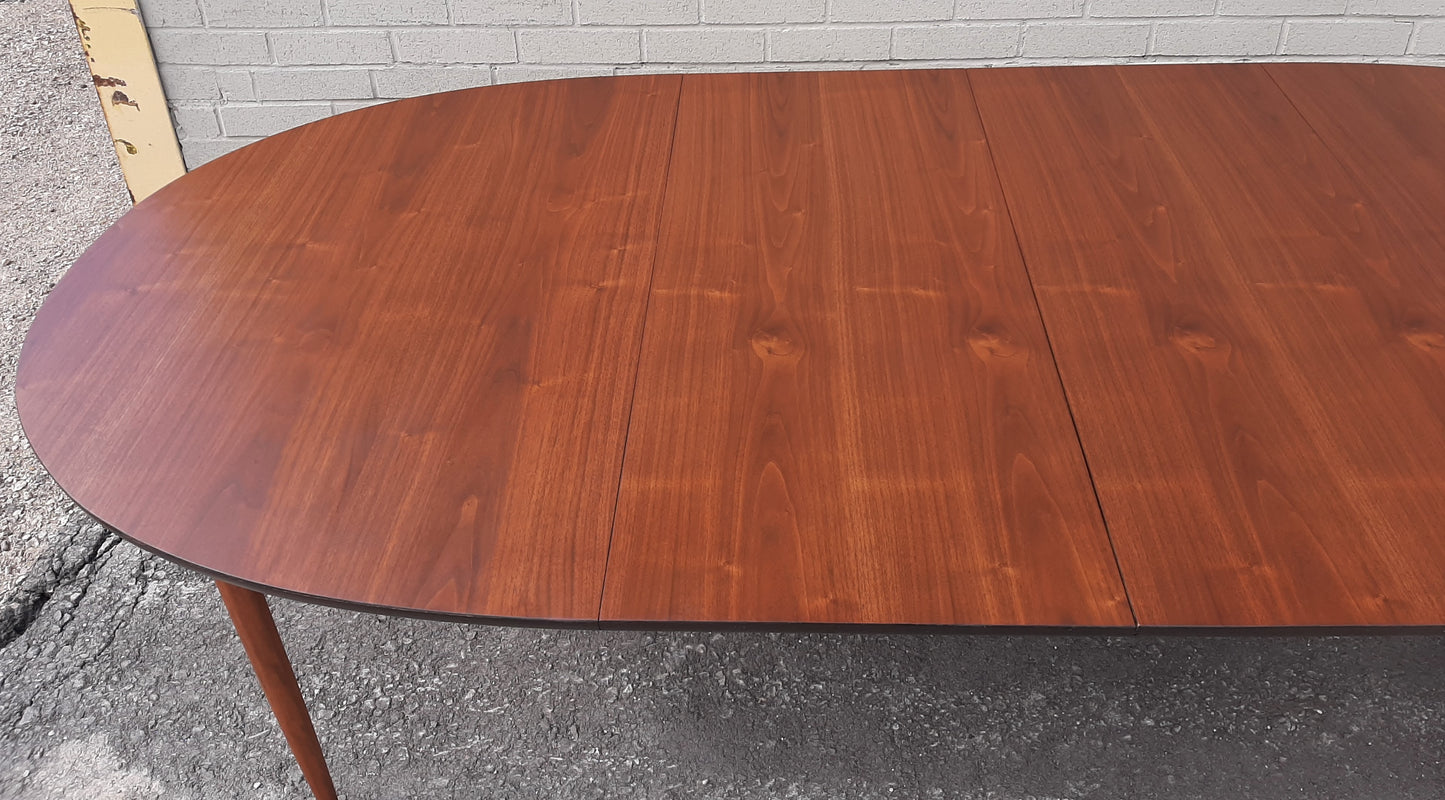 REFINISHED MCM Teak or Walnut Dining Table Extendable Oval w 2 leaves PERFECT 57" - 92", treated for durability - Mid Century Modern Toronto