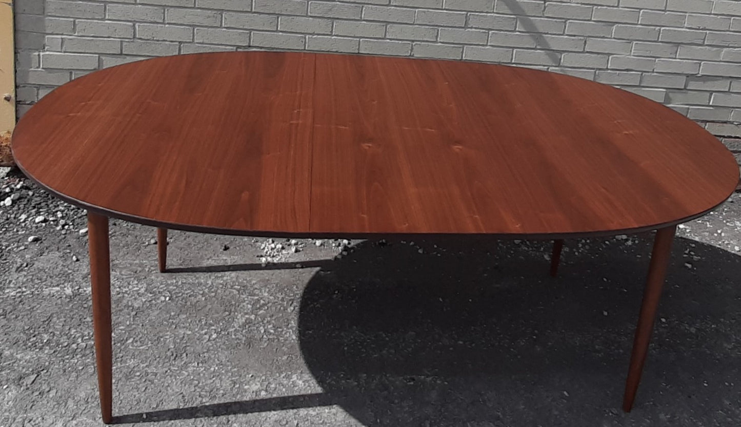 REFINISHED MCM Teak or Walnut Dining Table Extendable Oval w 2 leaves PERFECT 57" - 92", treated for durability - Mid Century Modern Toronto