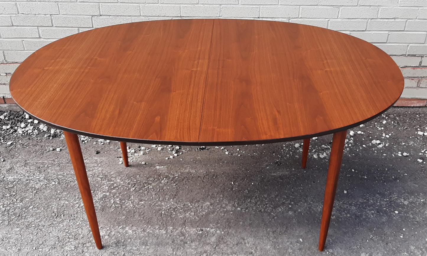 REFINISHED MCM Teak or Walnut Dining Table Extendable Oval w 2 leaves PERFECT 57" - 92", treated for durability - Mid Century Modern Toronto