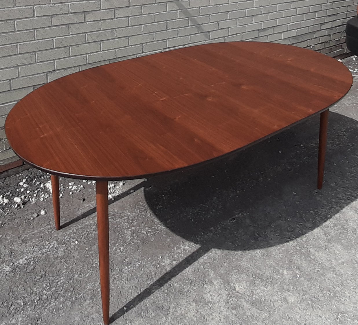REFINISHED MCM Teak or Walnut Dining Table Extendable Oval w 2 leaves PERFECT 57" - 92", treated for durability - Mid Century Modern Toronto
