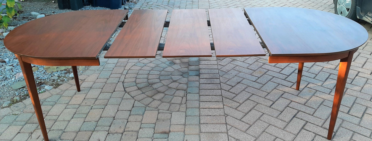 REFINISHED MCM Walnut Table Extendable Oval w 3 leaves PERFECT 60.5"- 95", treated for durability - Mid Century Modern Toronto