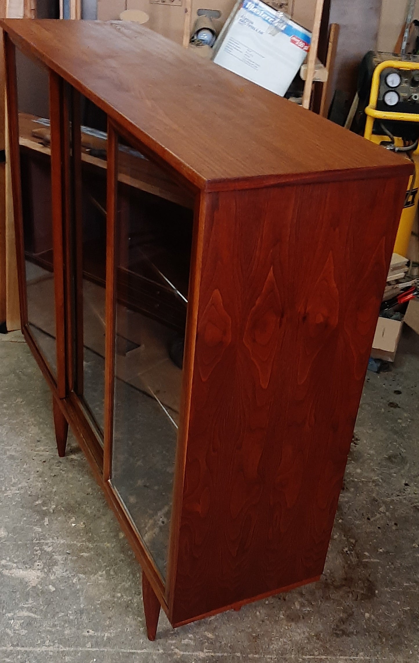 REFINISHED MCM Walnut Display Bookcase China Cabinet with sliding doors 48" PERFECT - Mid Century Modern Toronto