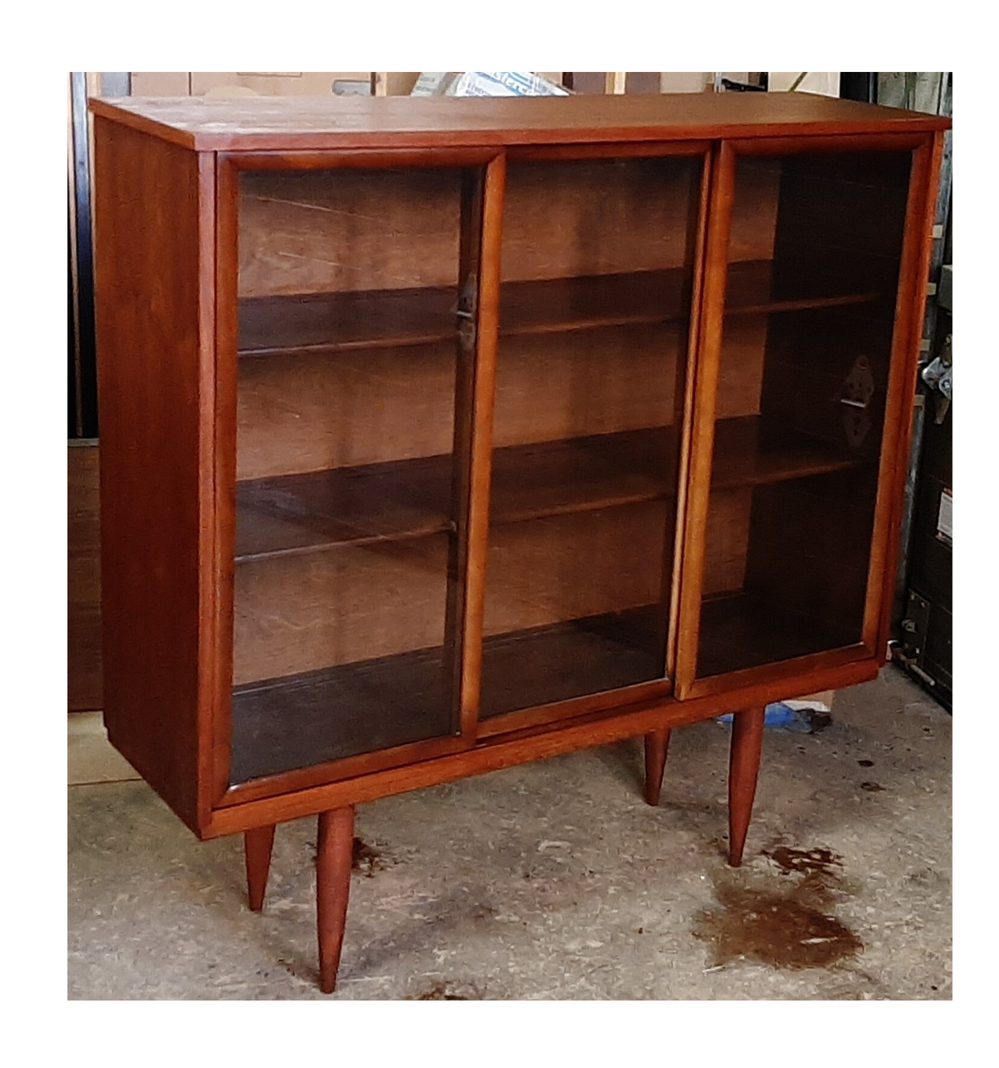 REFINISHED MCM Walnut Display Bookcase China Cabinet with sliding doors 48" PERFECT - Mid Century Modern Toronto