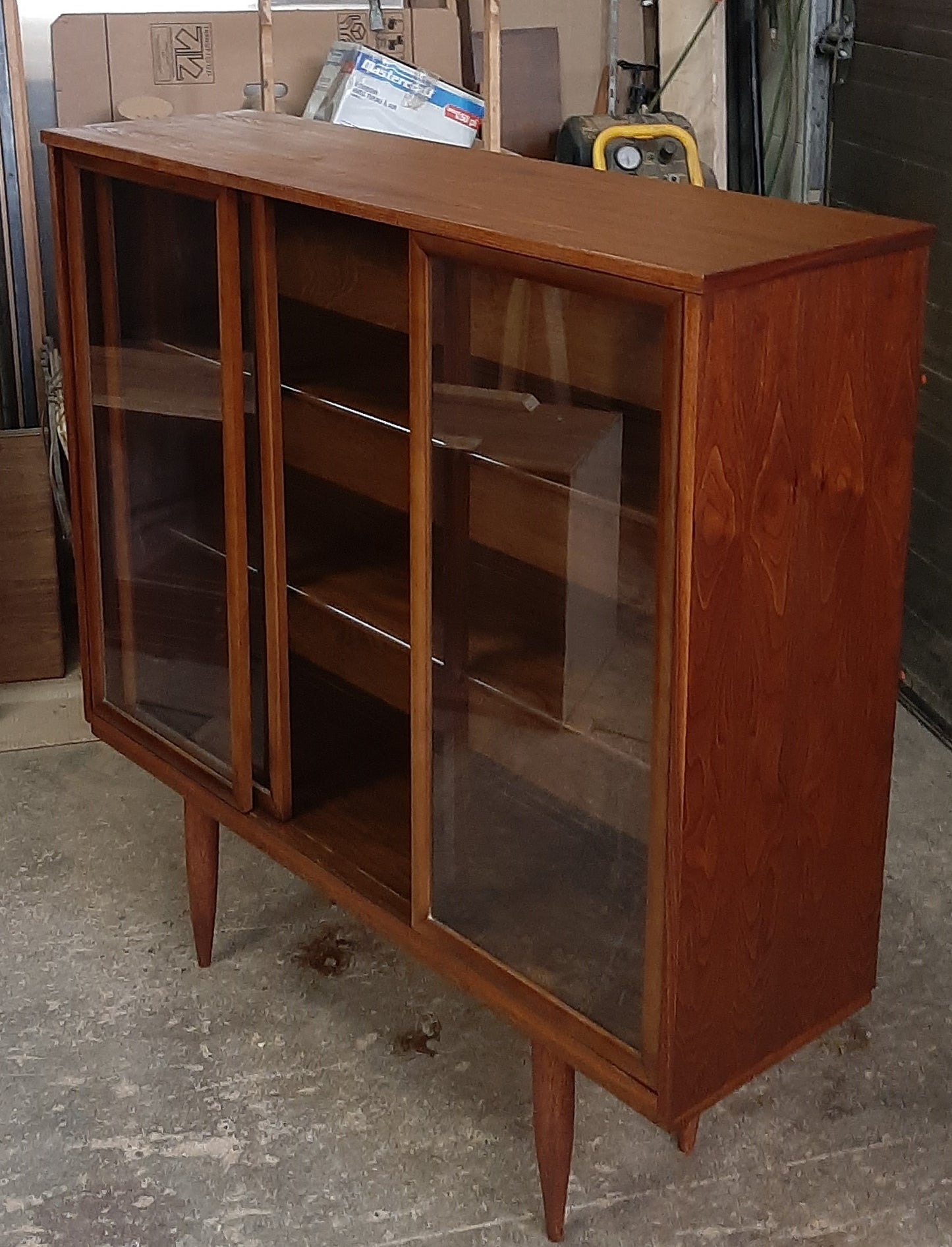 REFINISHED MCM Walnut Display Bookcase China Cabinet with sliding doors 48" PERFECT - Mid Century Modern Toronto