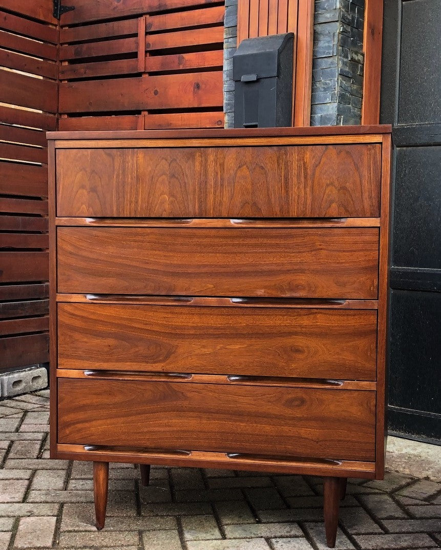 REFINISHED MCM Walnut Dresser 9 Drawers 6 ft and Tallboy 34", PERFECT - Mid Century Modern Toronto