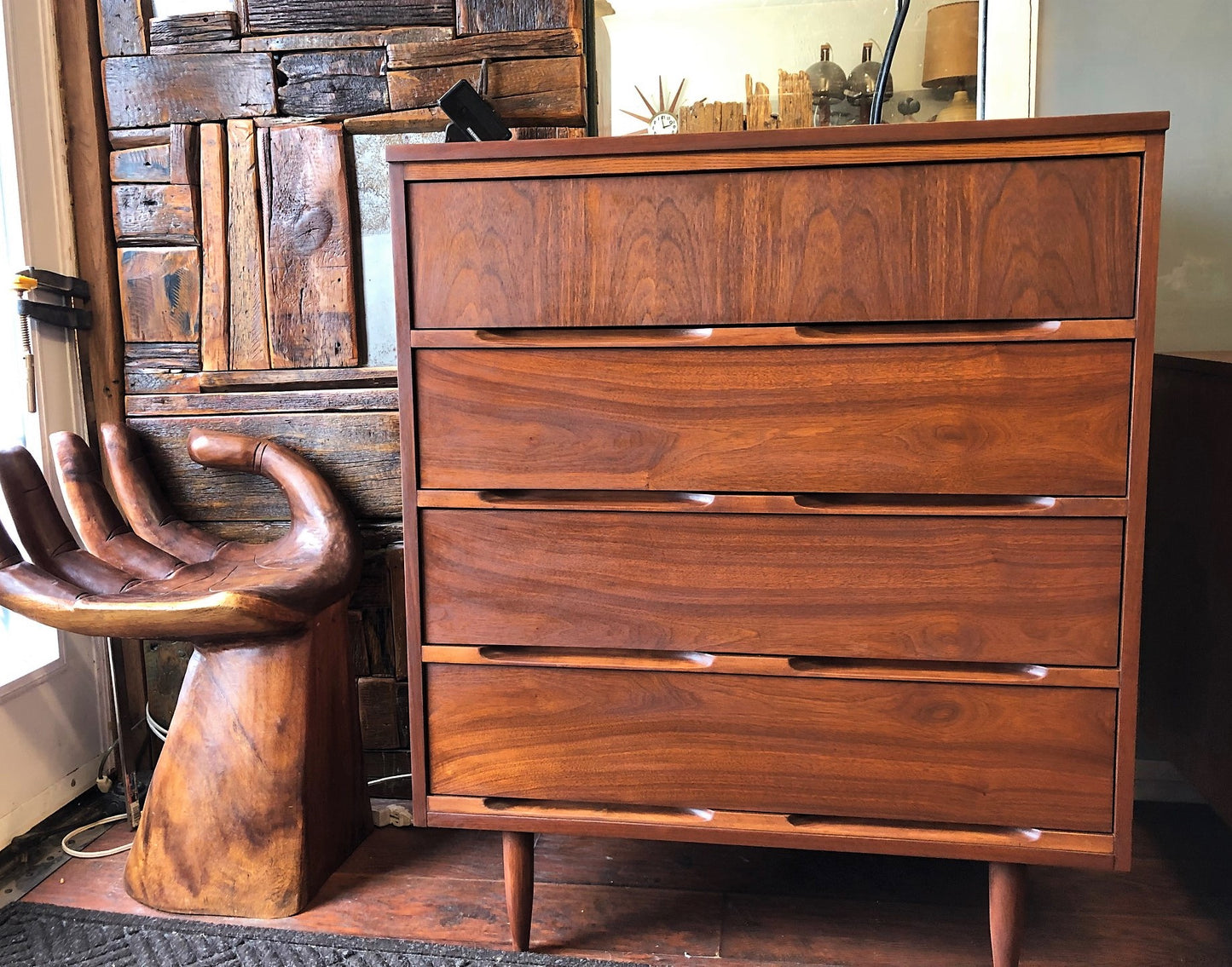 REFINISHED MCM Walnut Dresser 9 Drawers 6 ft and Tallboy 34", PERFECT - Mid Century Modern Toronto
