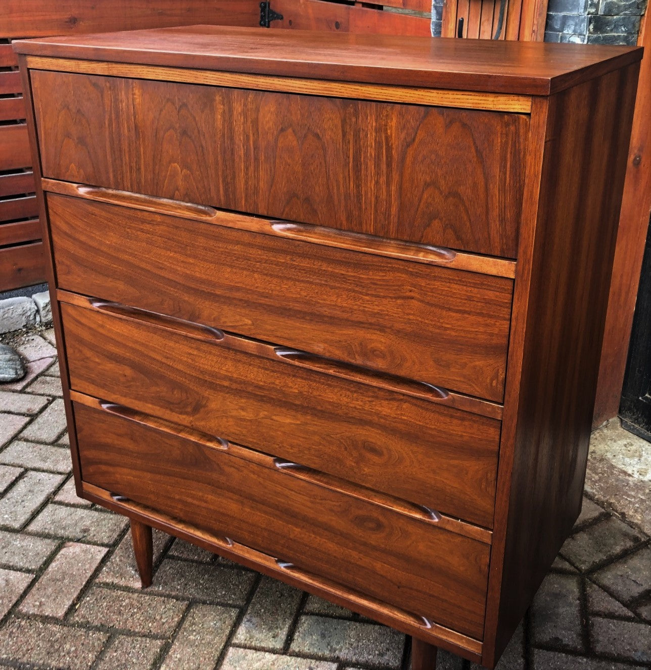 REFINISHED MCM Walnut Dresser 9 Drawers 6 ft and Tallboy 34", PERFECT - Mid Century Modern Toronto