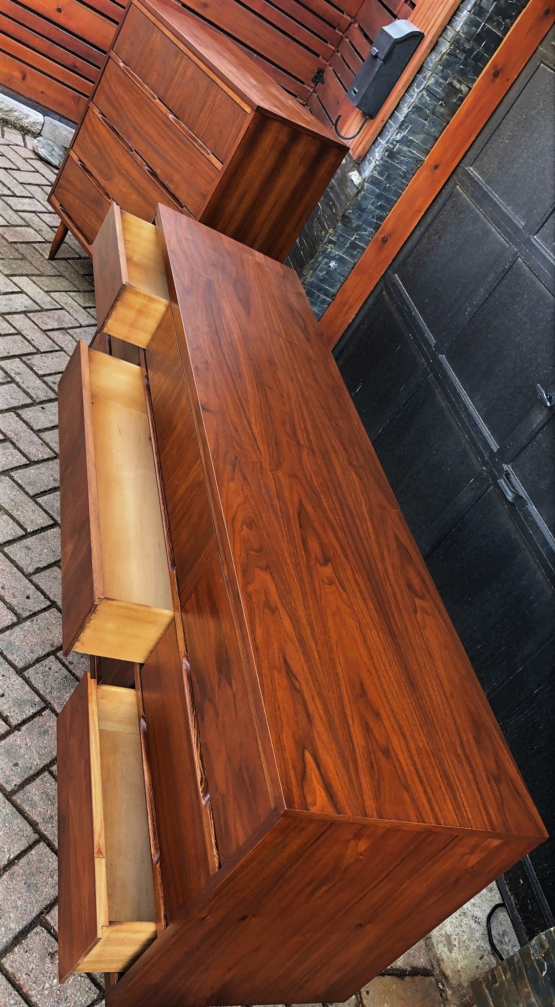 REFINISHED MCM Walnut Dresser 9 Drawers 6 ft and Tallboy 34", PERFECT - Mid Century Modern Toronto